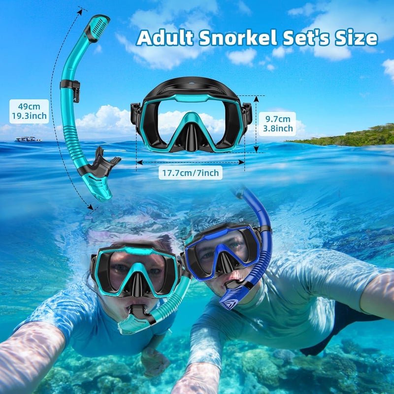 Honlanor Snorkel Set Adults Snorkeling Gear Anti-Leak and Anti-Fog Tempered Glass Lens Panoramic View Swim Mask Dry Top Snorkel Kit for Snorkeling Scuba Diving Swimming Travel with Carry Bag - Image 2